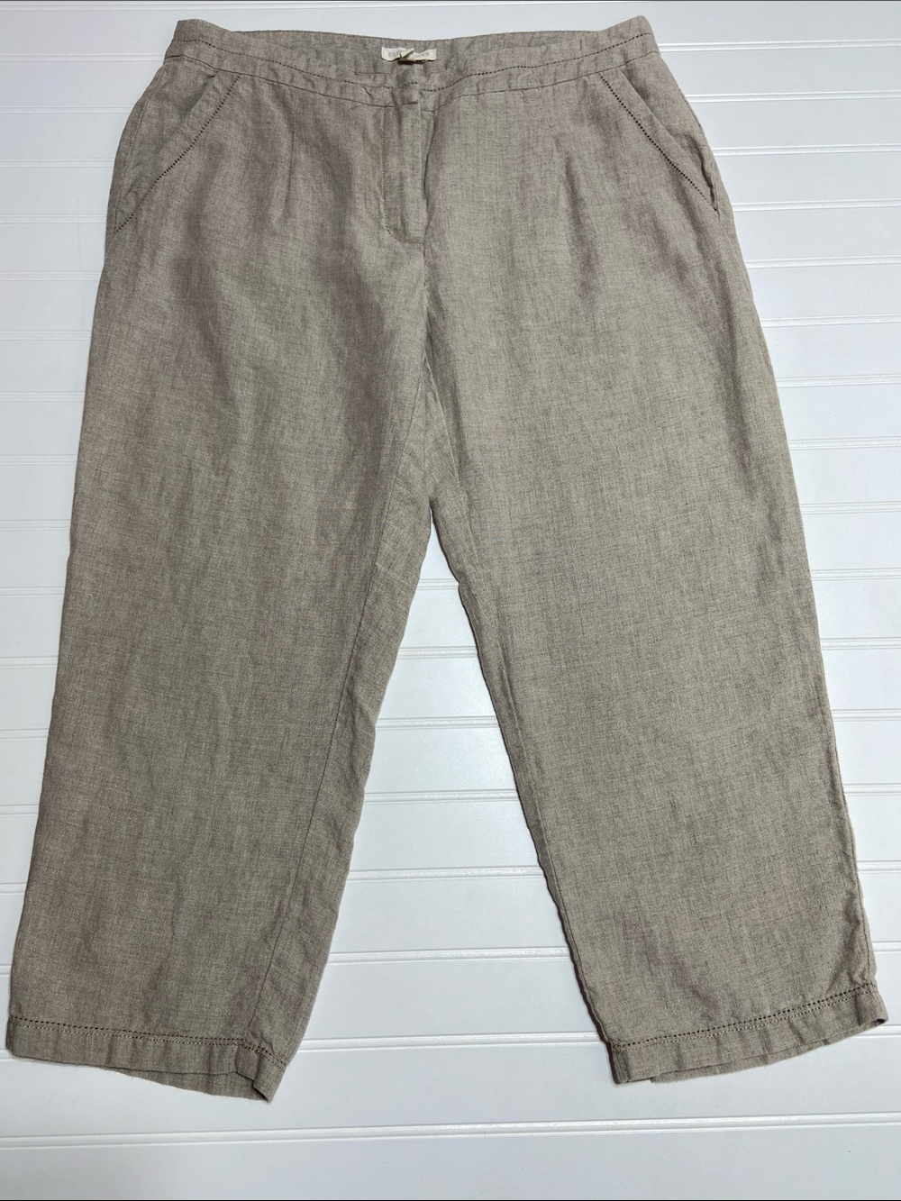 Eileen Fisher Linen Pants Size S Oatmeal Cropped Relaxed Lagenlook Quiet Luxury